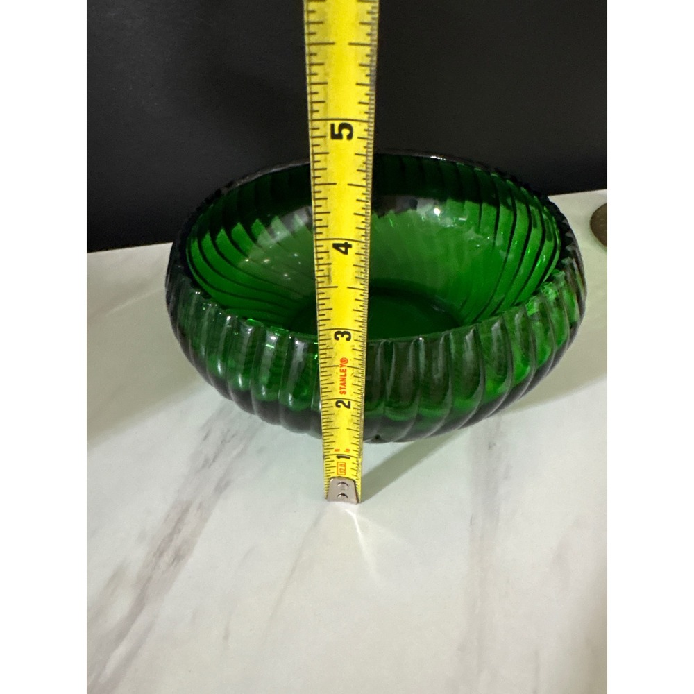 1950s Emerald‎ Green Diamond Swirl Glass Serving Bowl Anchor - Picture 4 of 5